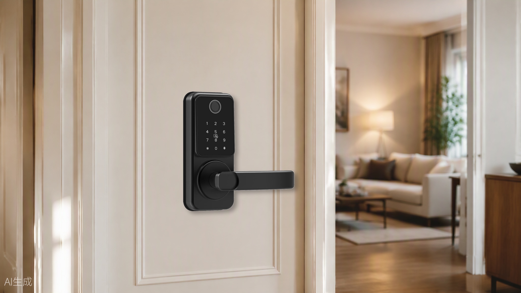 قفل Trueway RF-1 الذكي مثبّت على باب شقة
